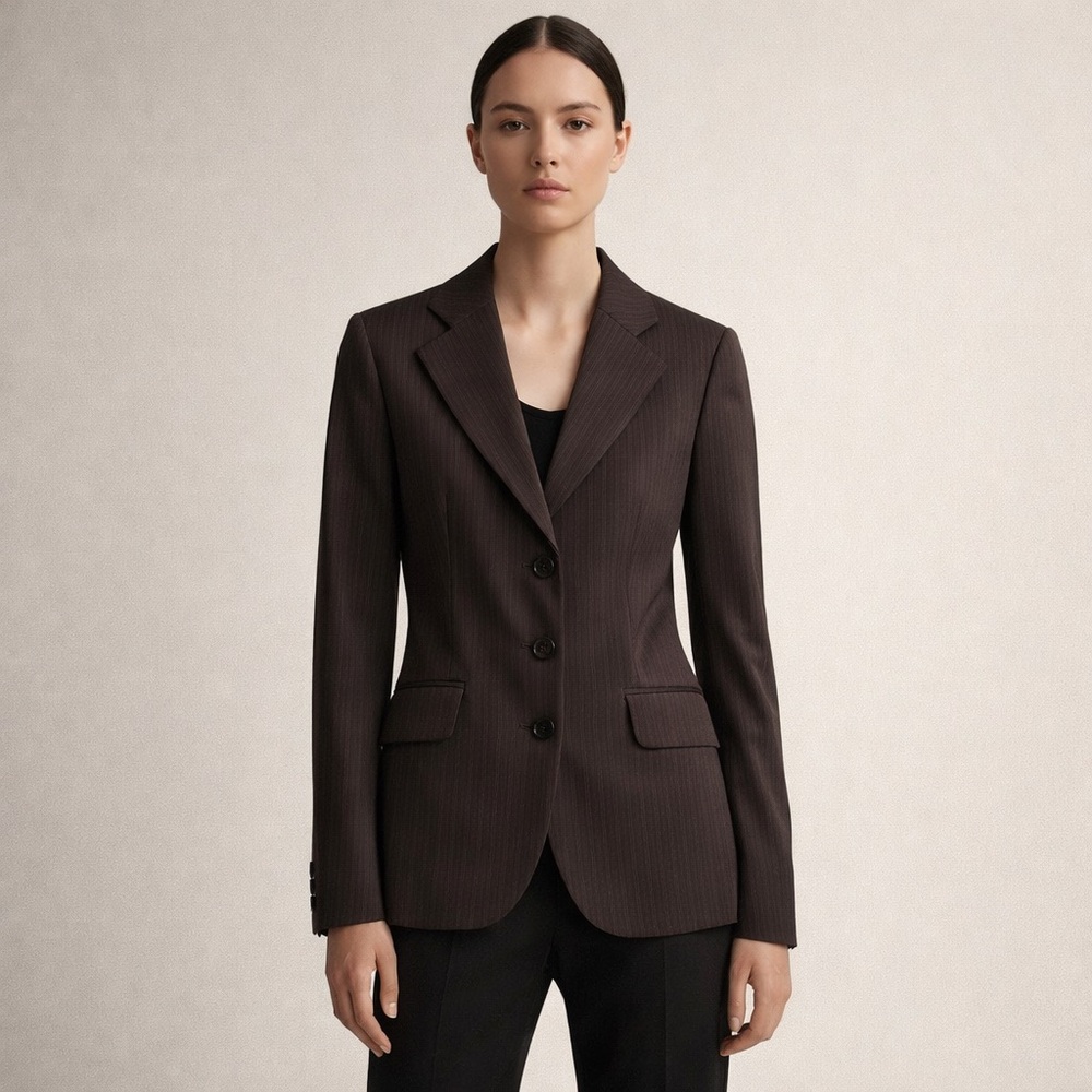 United Colors of Benetton Brown Pinstripe Tailored Blazer 38 IT/ US 2 | NWOT